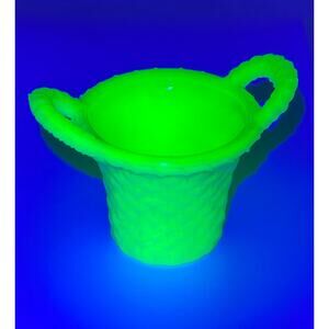 Boyd Glass 2 Handle Basket Toothpick Holder  2000 Lemon Splash GLOWS B452